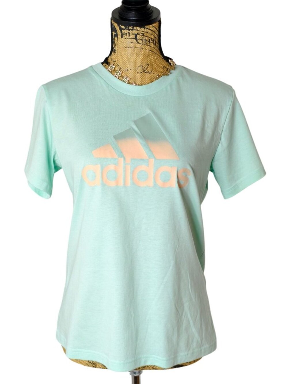 Adidas Womens M T-Shirt Mint Green Graphic Logo Casual SS Crewneck Athleisure